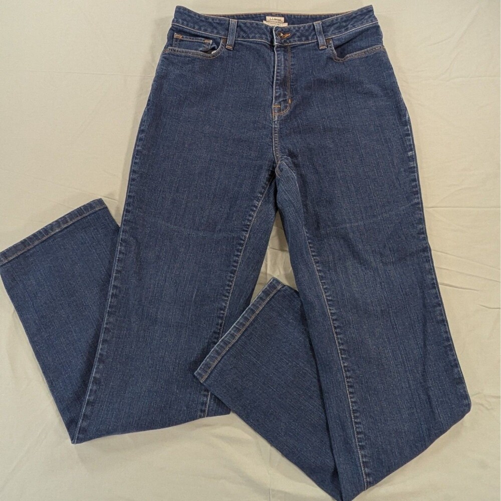 LL Bean Womens Classic Fit Jeans Size 12 Tall Dark Wash Stretch Denim